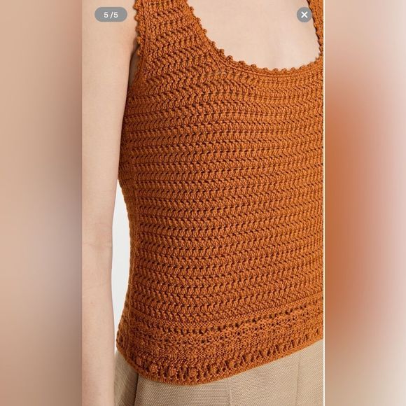 Vince. Crochet square neck tank in burnt orange large - Picture 3 of 11